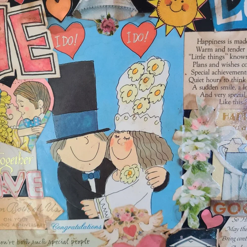 Vintage Decoupage Tray Paper Art Collage Celebrating Wedding Anniversary Love